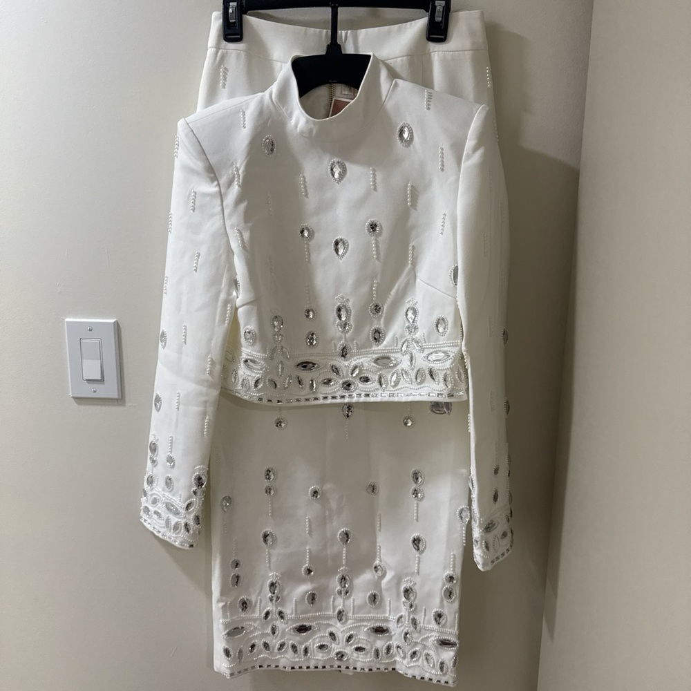 Elegant White Embellished Maxi set